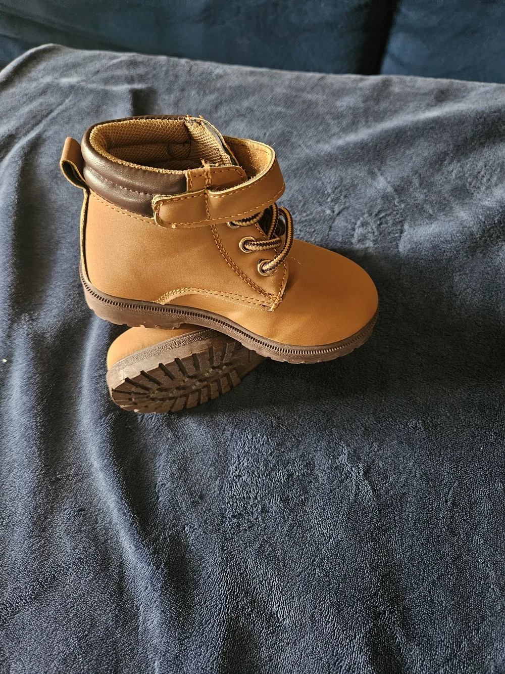Kids Tan Ankle Boots with Velcro Strap